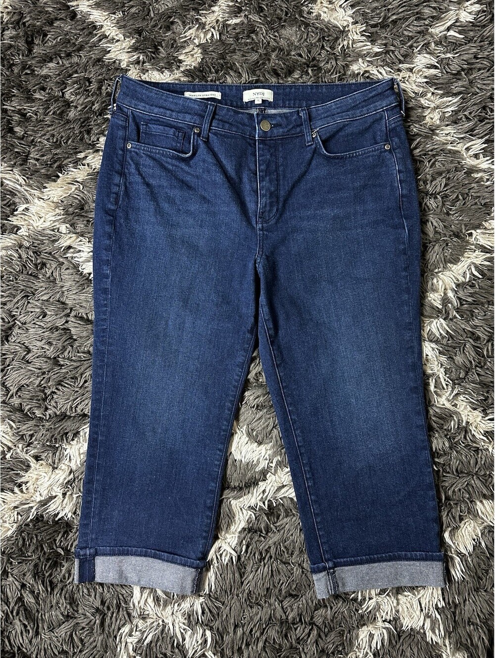NYDJ Marilyn Straight Ankle Crop Capri Jeans Womens Size 12 Dark Wash Stretch